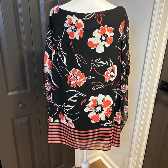 Calvin Klein 1X floral & striped sheer flowy cape sleeved top Bloomcore NWT - Picture 3 of 5
